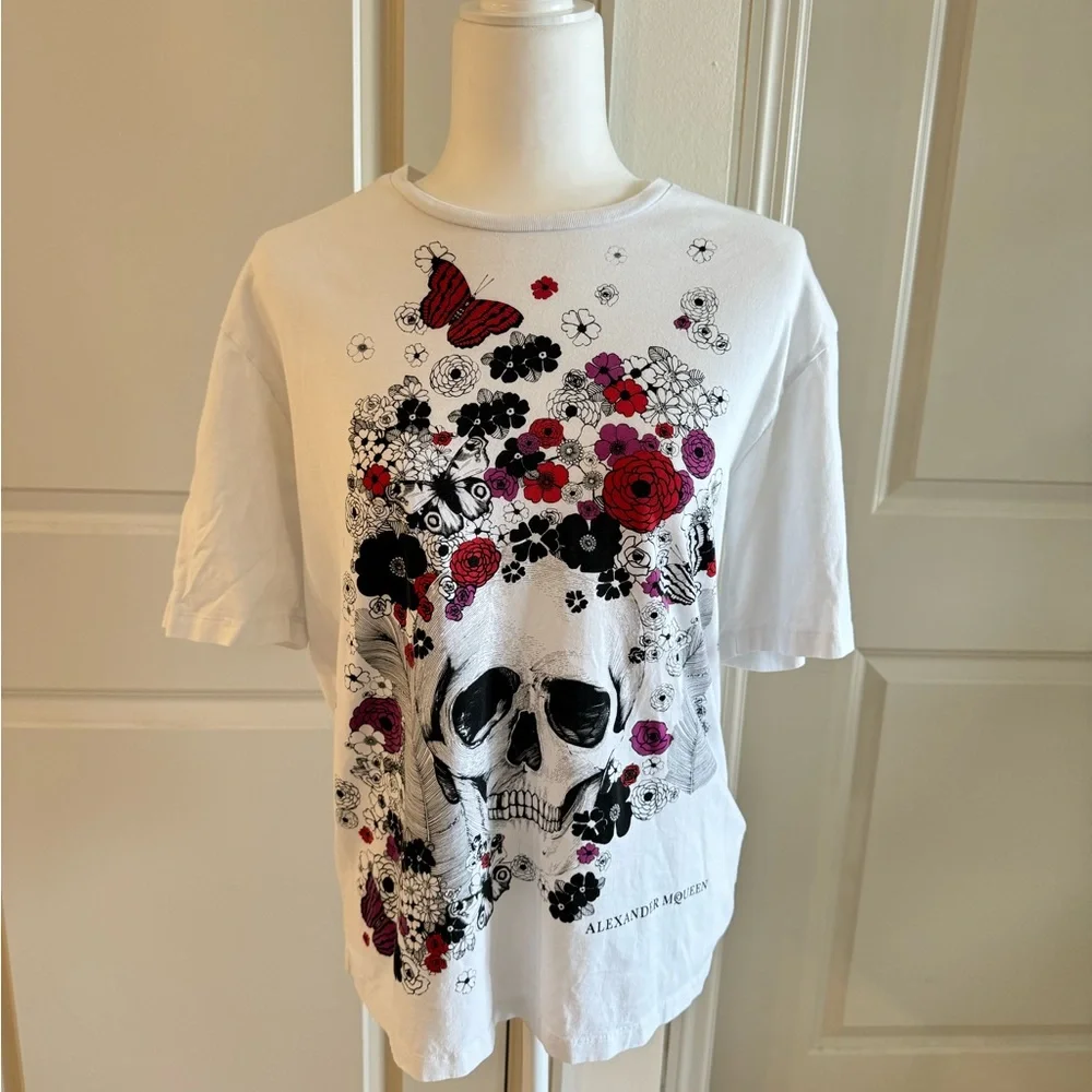 Alexander McQueen white Tee with flowers and skull - Picture 2 of 5